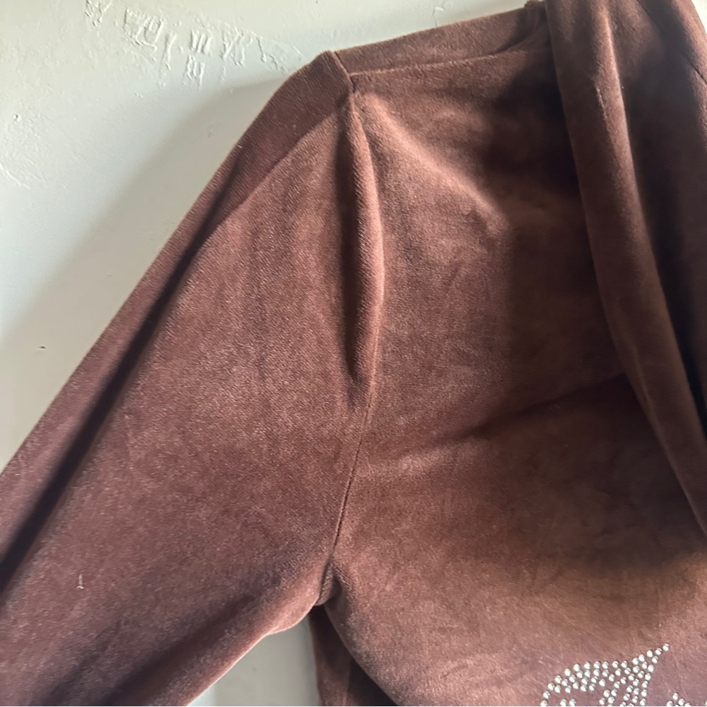 Juicy Couture Brown Velour Hoodie Rhinestone Y2K Cropped Full Zip‎ Sz S - Picture 10 of 11